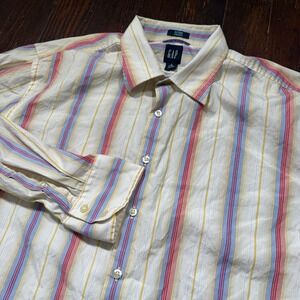 Gap Shirt Mens XL 17-17.5 Multicolor‎ Striped Fitted Premium Button Up